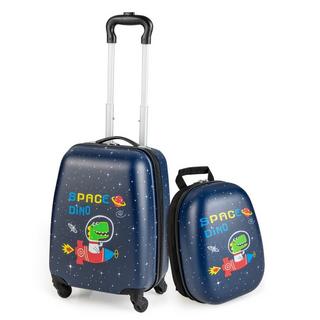 Northix  2 tlg Kinderkoffer + Rucksack Kindertrolley aus Kunststoff Kinder Kofferset Weltraum-Dinosaurier 