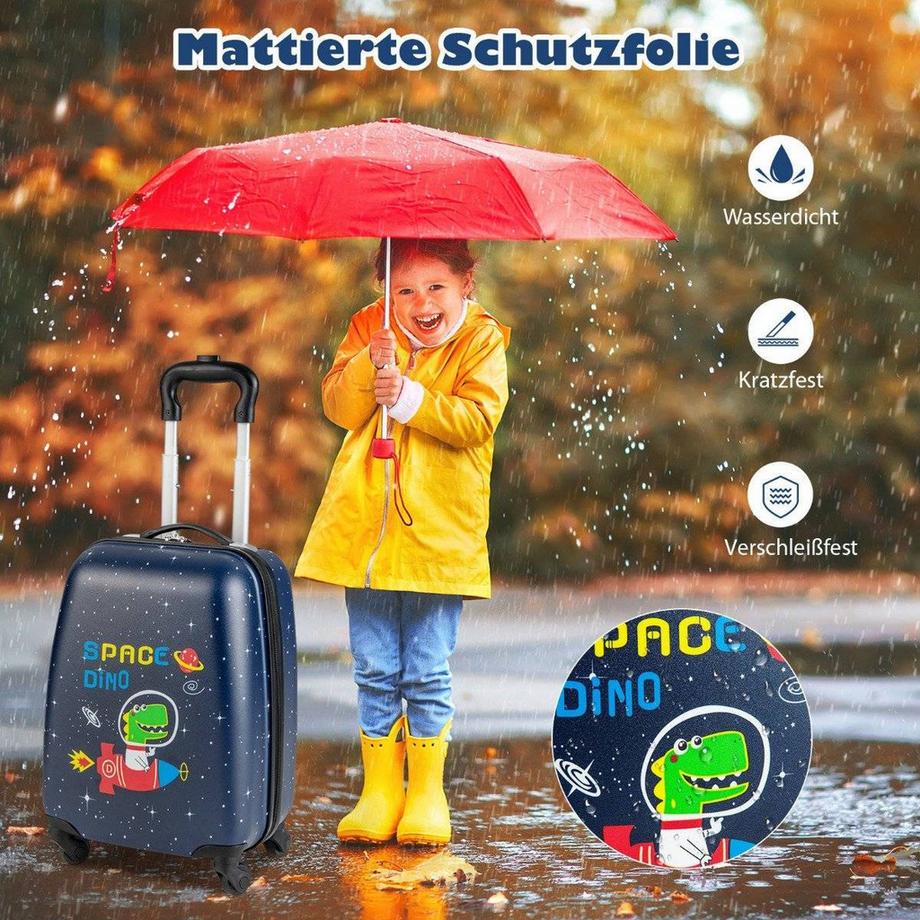 Northix  2 tlg Kinderkoffer + Rucksack Kindertrolley aus Kunststoff Kinder Kofferset Weltraum-Dinosaurier 