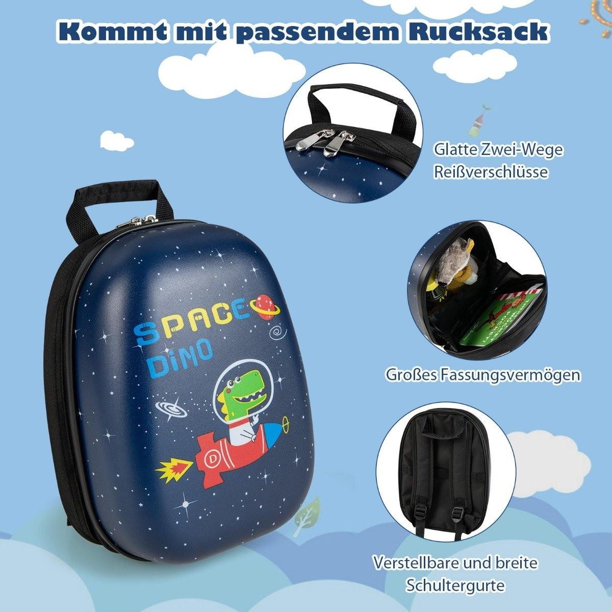 Northix  2 tlg Kinderkoffer + Rucksack Kindertrolley aus Kunststoff Kinder Kofferset Weltraum-Dinosaurier 