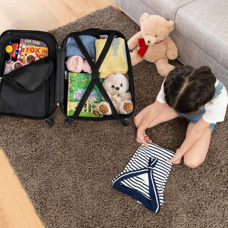 Northix  2 tlg Kinderkoffer + Rucksack Kindertrolley aus Kunststoff Kinder Kofferset Weltraum-Dinosaurier 