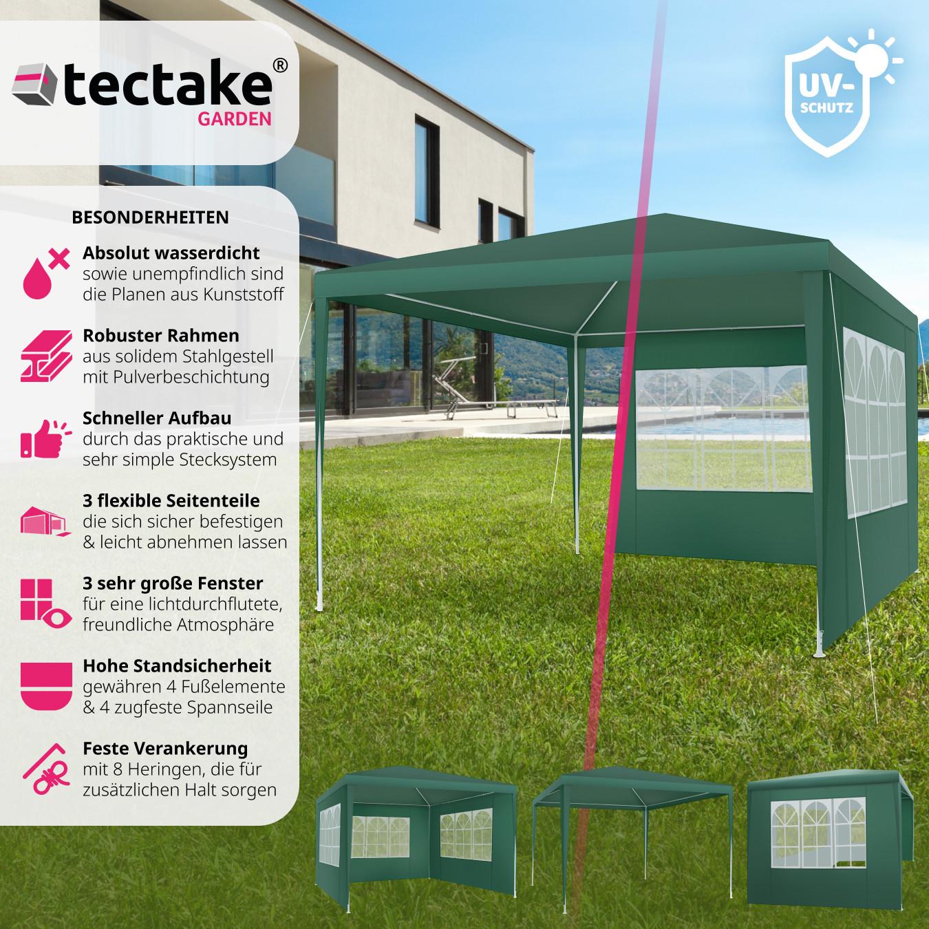 Tectake Gazebo Baraban 3 x 3 m con 3 pareti laterali  