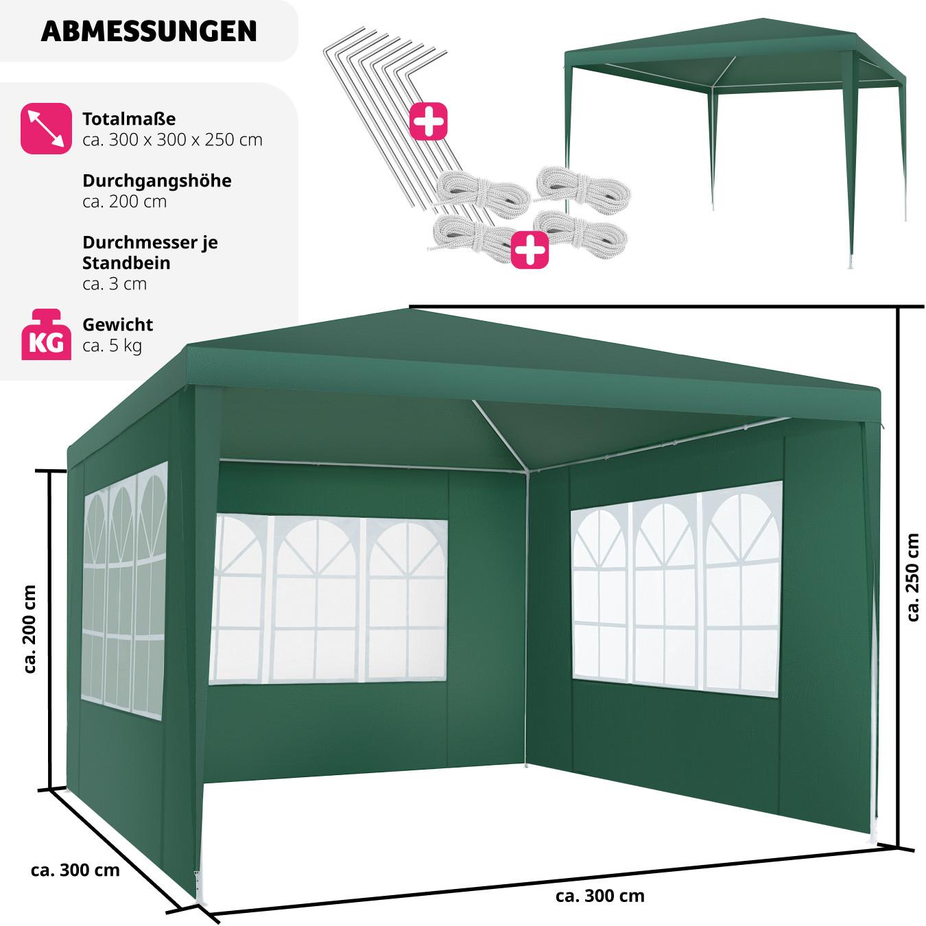 Tectake Gazebo Baraban 3 x 3 m con 3 pareti laterali  