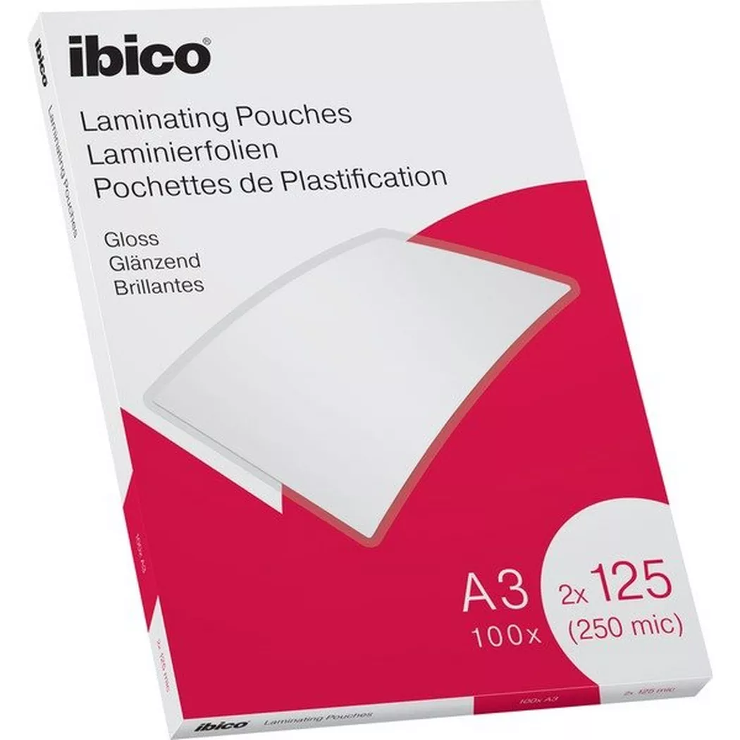 Ibico Gloss A3 Laminating Pouches 250 Micron Crystal clear Pack 100