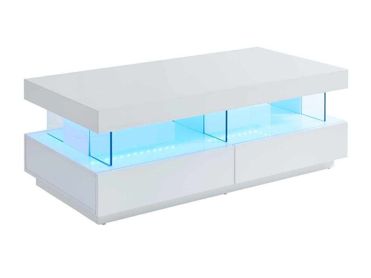 Vente-unique Tavolino con LED 2 cassetti e 2 vani MDF laccato bianco - FABIO  