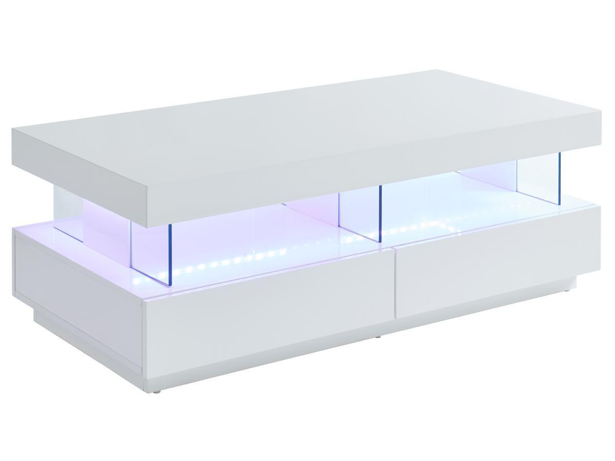 Vente-unique Tavolino con LED 2 cassetti e 2 vani MDF laccato bianco - FABIO  