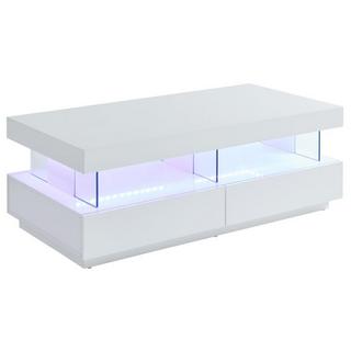 Vente-unique Couchtisch mit 2 Schubladen & 2 Ablagen + LEDs - MDF lackiert - Weiß - FABIO  