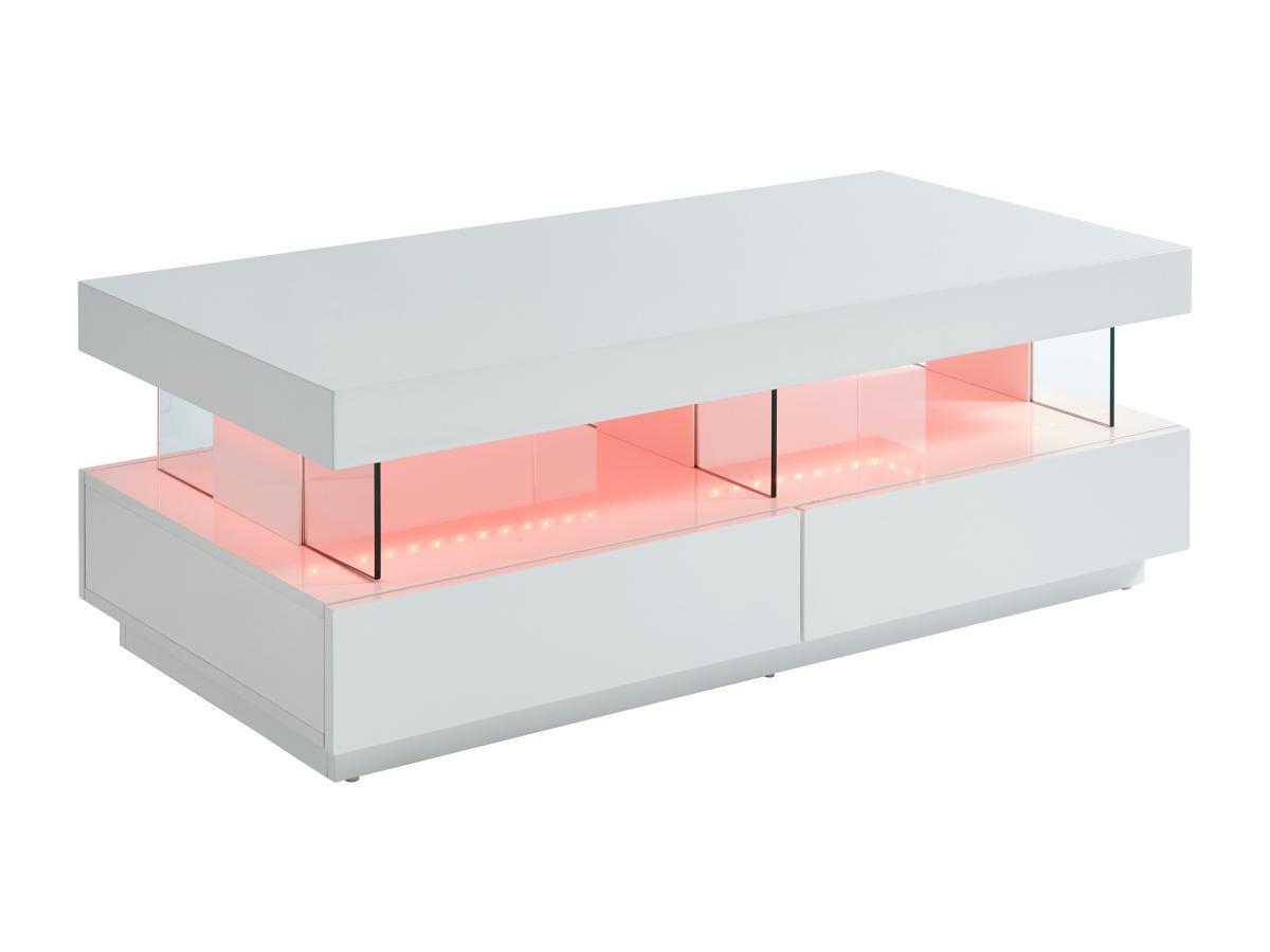 Vente-unique Couchtisch mit 2 Schubladen & 2 Ablagen + LEDs - MDF lackiert - Weiß - FABIO  