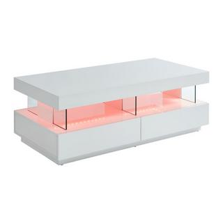 Vente-unique Couchtisch mit 2 Schubladen & 2 Ablagen + LEDs - MDF lackiert - Weiß - FABIO  