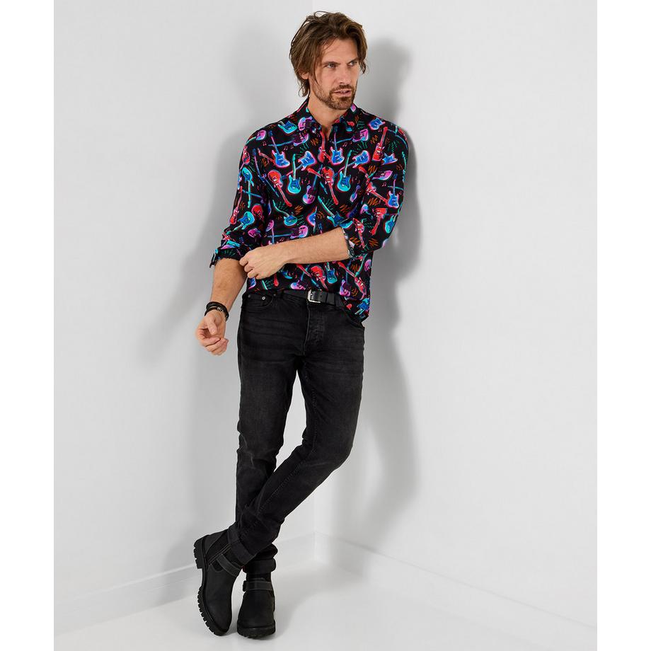 Joe Browns Langarmhemd mit Gitarrenmotiv und Neonakzenten  