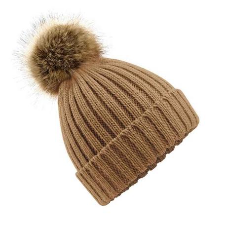 Beechfield Chunky Beanie Mütze mit Kunstfell-Bommel  
