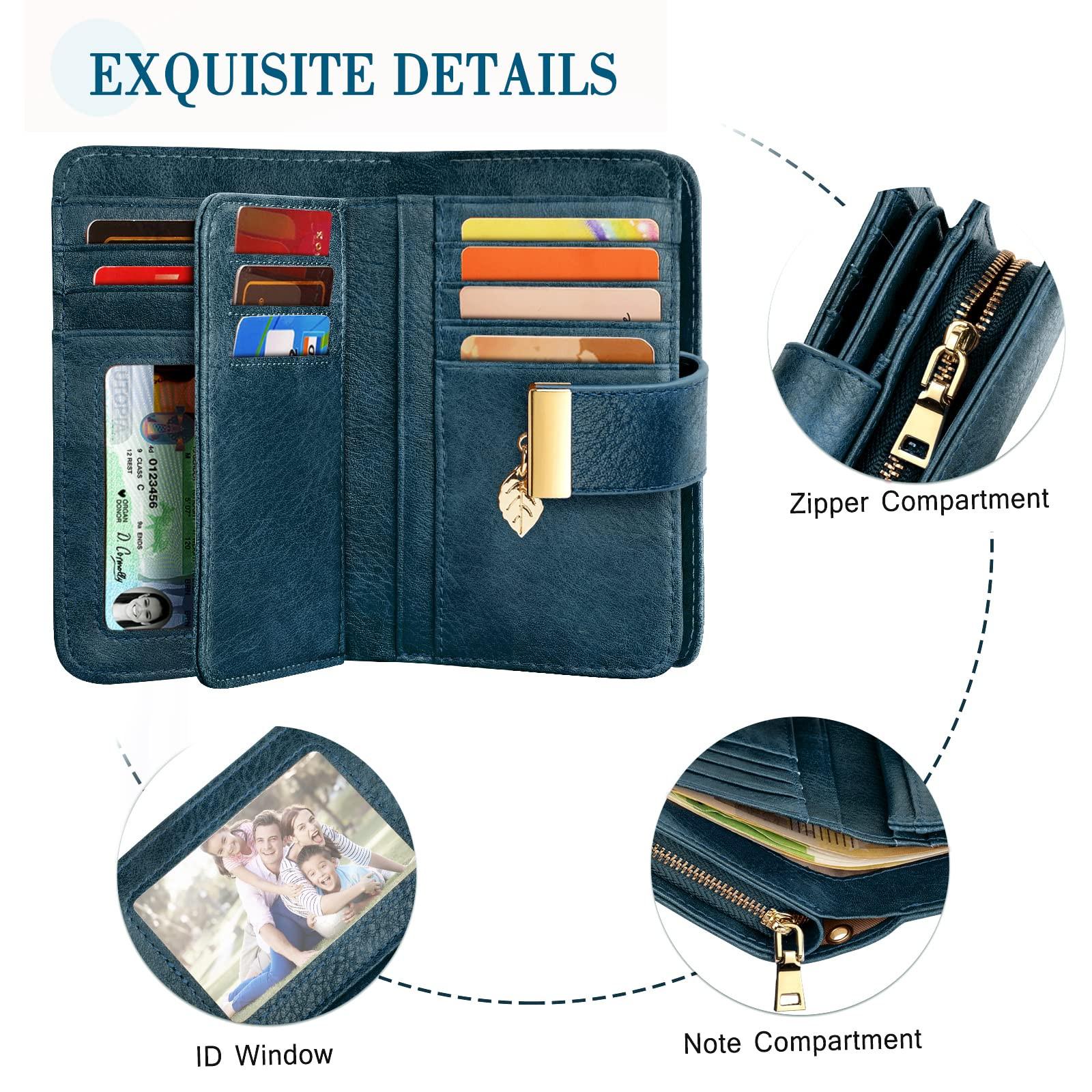 Only-bags.store  Portefeuille en cuir Portefeuille à plusieurs compartiments Portefeuille avec protection RFID 18 fentes pour cartes Portefeuille avec chaîne à fermeture éclair et lanière 