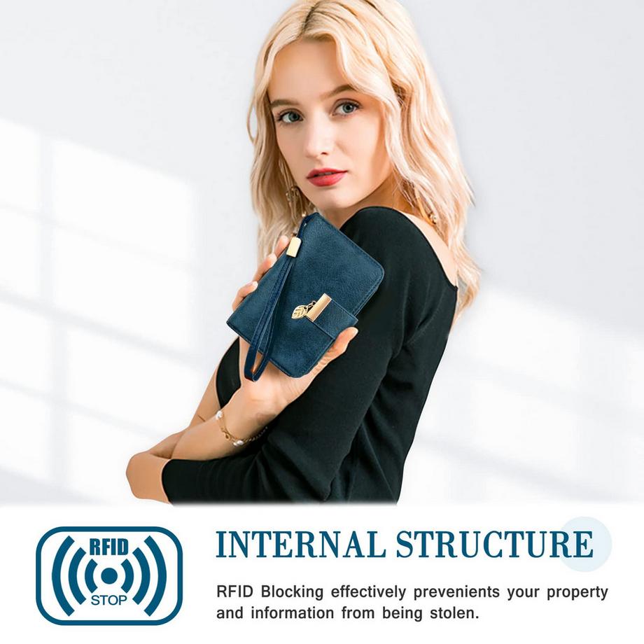 Only-bags.store Portafoglio in pelle con protezione RFID 18 scomparti per carte catena con cerniera e cordino  