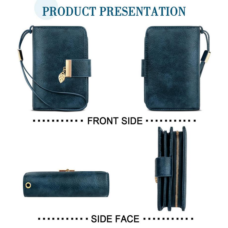 Only-bags.store Portafoglio in pelle con protezione RFID 18 scomparti per carte catena con cerniera e cordino  