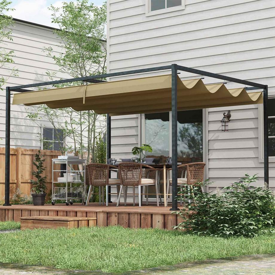 Northio Pergola 4x3m Garten Pavillon, Terrassendachung aus Stahl, Gartenpavillon mit verstellbares Dach, Freistehend, Sonnenschutz für Terrasse und Garten, Khaki  
