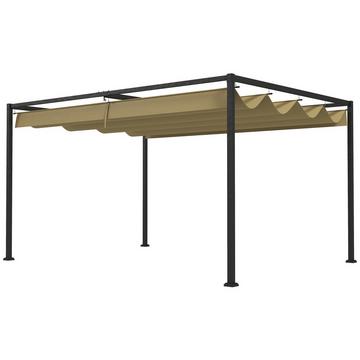 Pergola 4x3m Garten Pavillon, Terrassendachung aus Stahl, Gartenpavillon mit verstellbares Dach, Freistehend, Sonnenschutz für Terrasse und Garten, Khaki