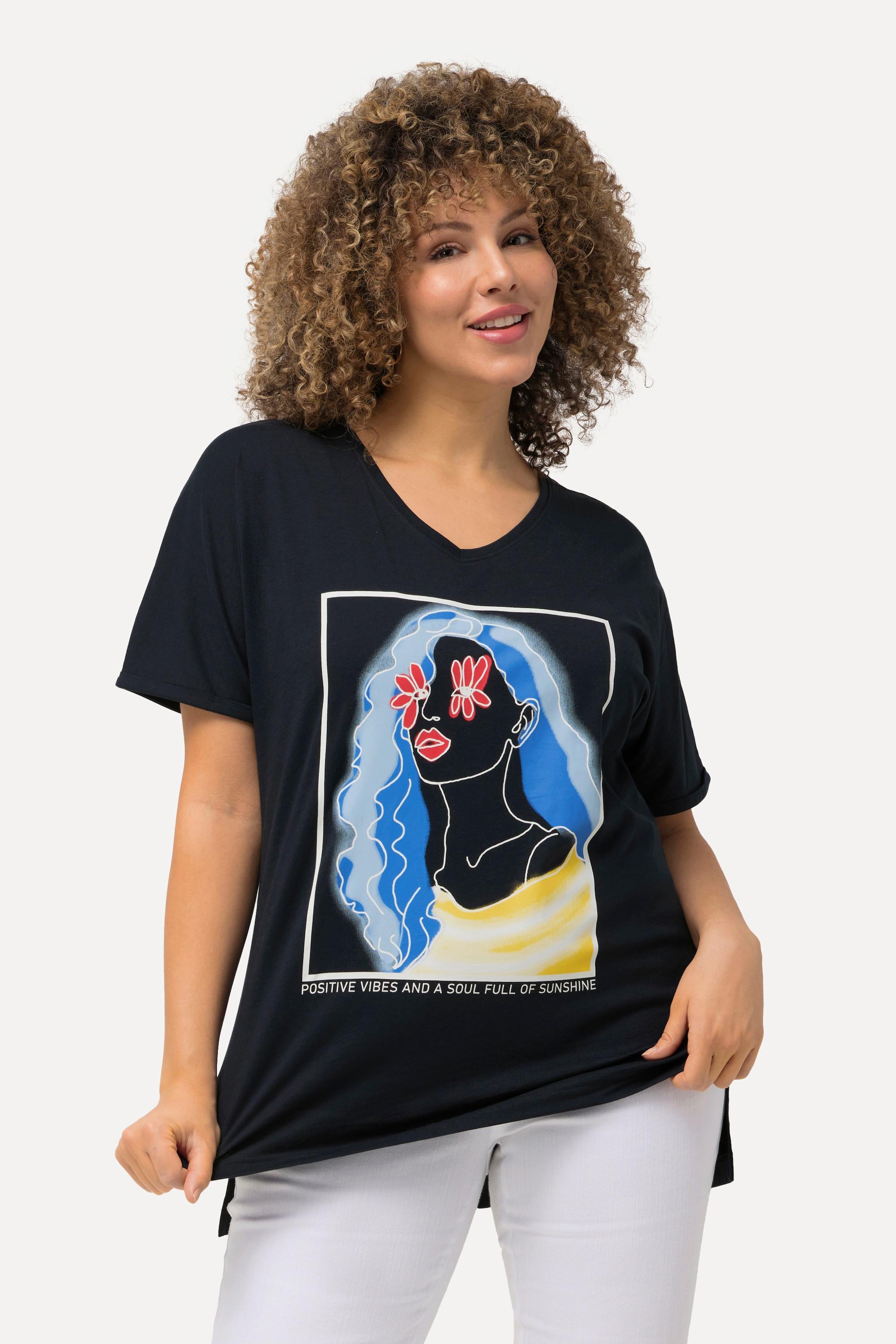 Ulla Popken  T-shirt oversized imprimé femme. Col rond et manches courtes 