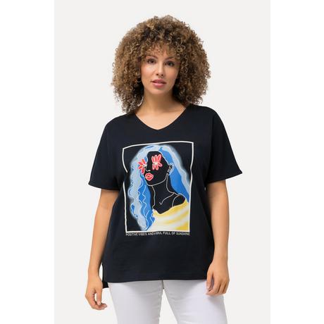 Ulla Popken  T-shirt oversized imprimé femme. Col rond et manches courtes 