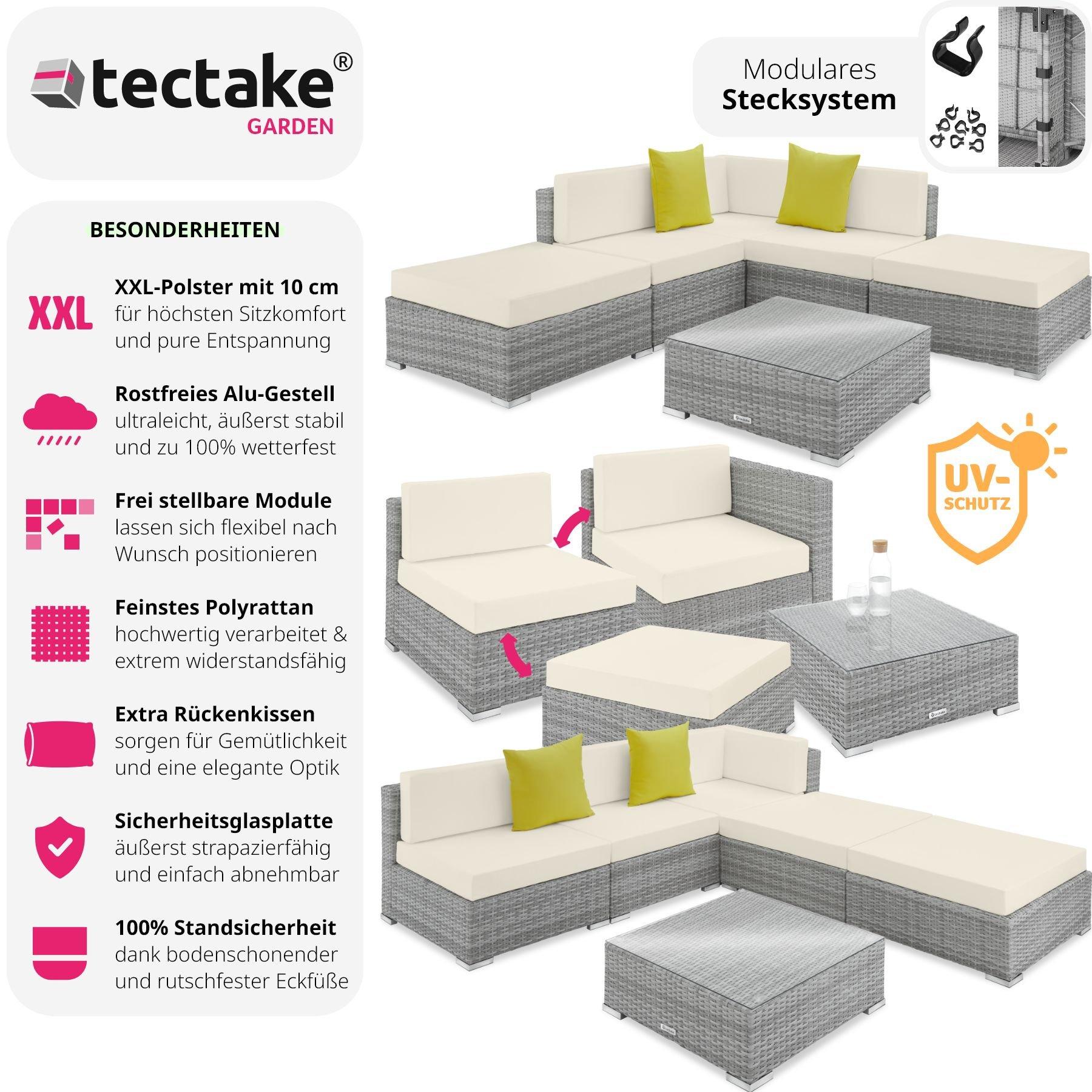 Tectake Canapé de jardin PARIS modulable 5 places  