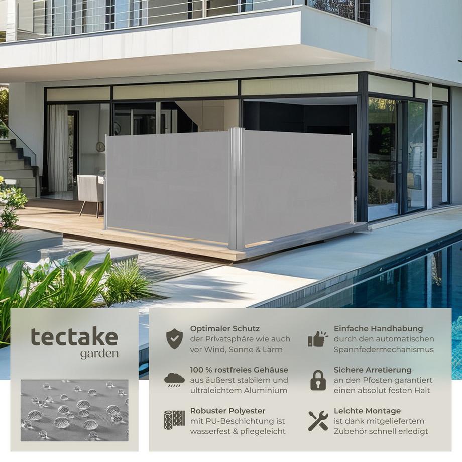 Tectake Aluminium Doppel-Seitenmarkise  ausziehbar, blickdicht wetterfest  