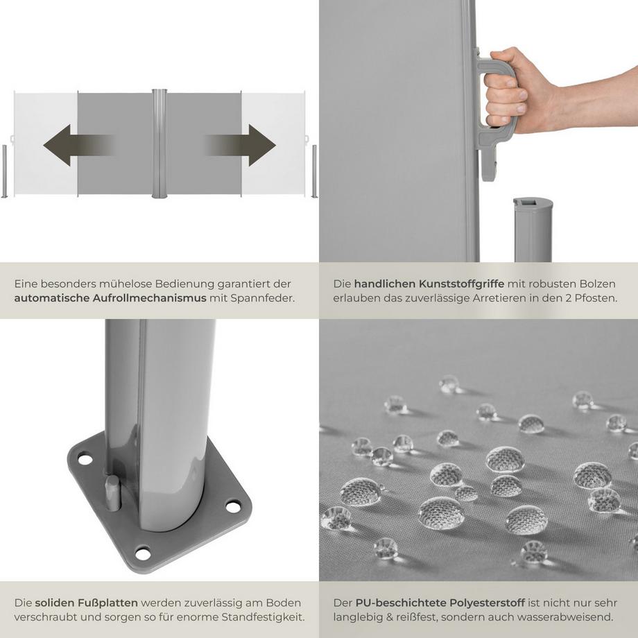 Tectake Aluminium Doppel-Seitenmarkise  ausziehbar, blickdicht wetterfest  