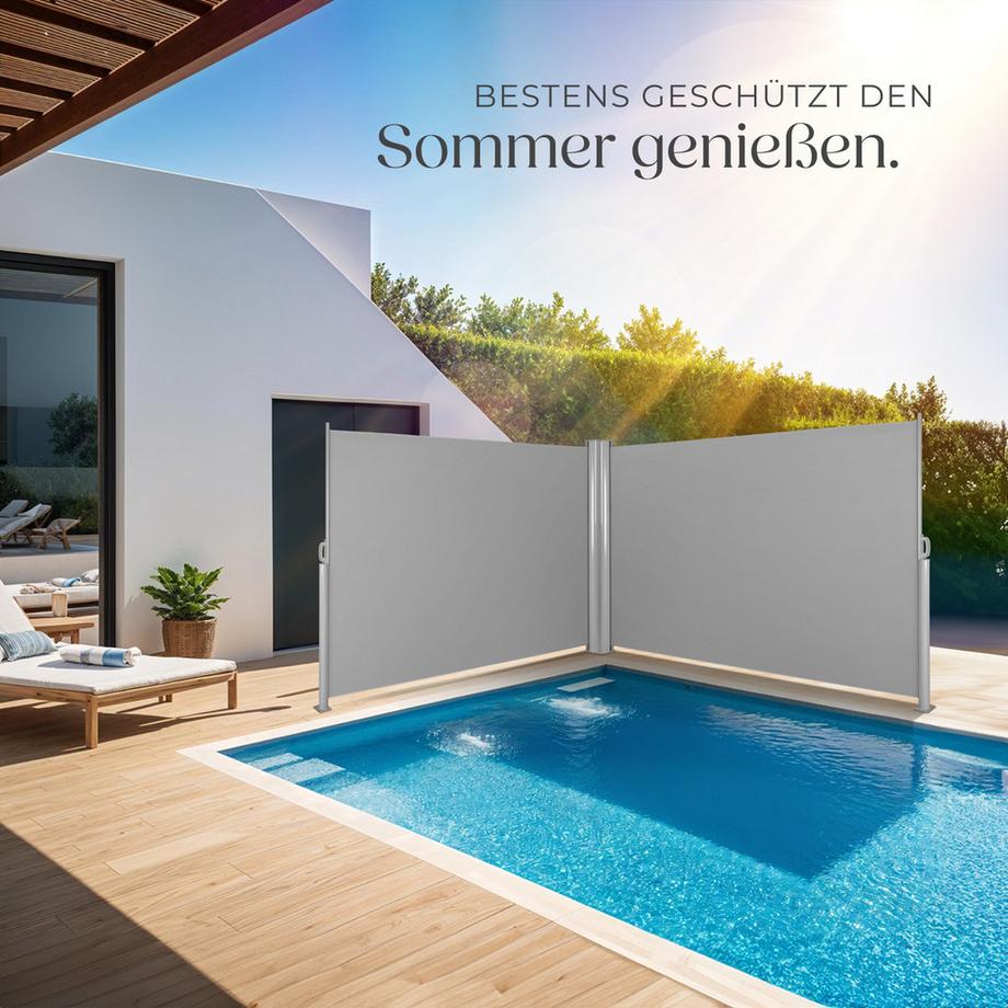 Tectake Aluminium Doppel-Seitenmarkise  ausziehbar, blickdicht wetterfest  