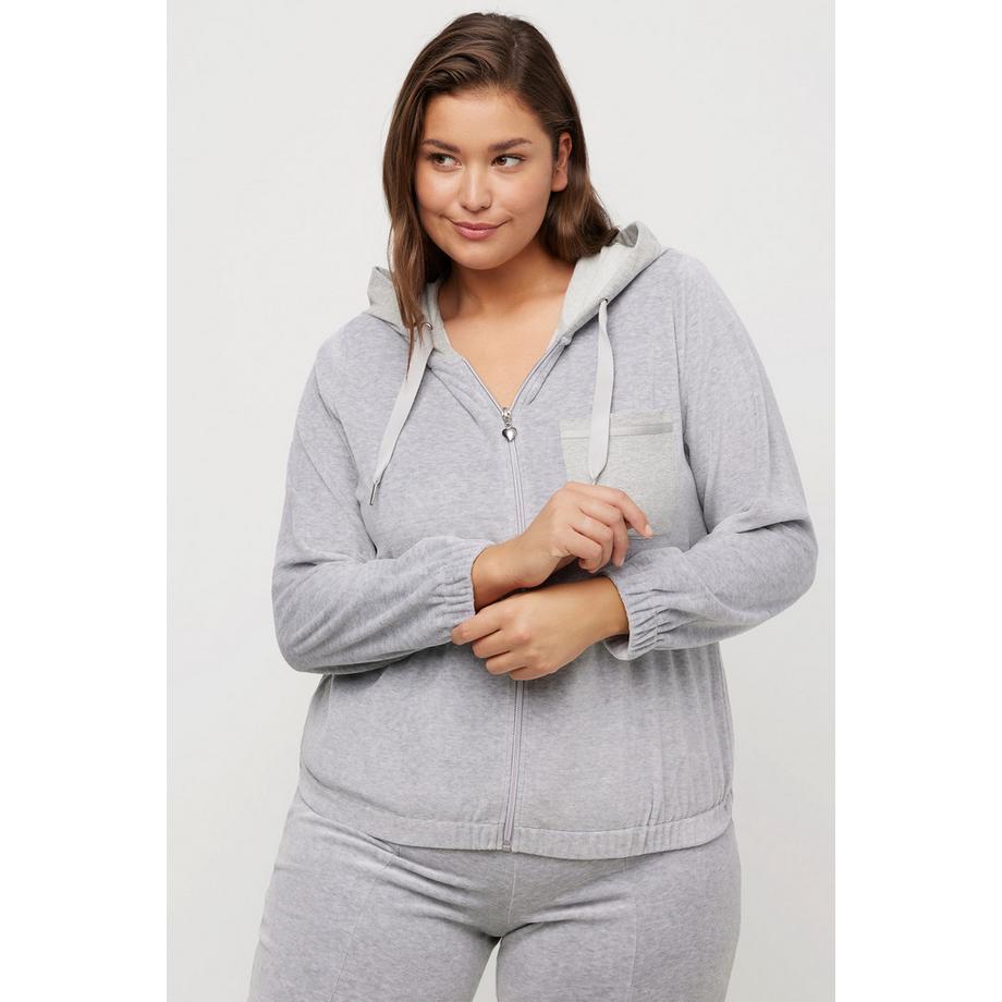 Ulla Popken Veste d'intérieur en velours avec capuche en molleton  