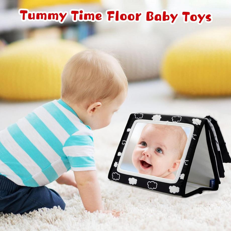 Activity-board  Baby-Spiegel-Spielzeug - Baby-Spielzeug Faltbarer Kontrast-Baby-Buch-Spiegel 