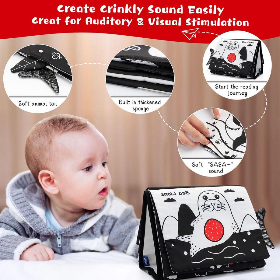 Activity-board  Baby-Spiegel-Spielzeug - Baby-Spielzeug Faltbarer Kontrast-Baby-Buch-Spiegel 