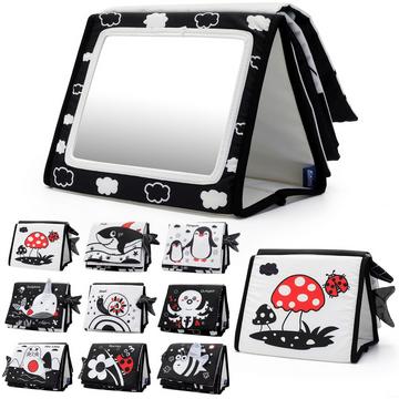 Baby-Spiegel-Spielzeug - Baby-Spielzeug Faltbarer Kontrast-Baby-Buch-Spiegel