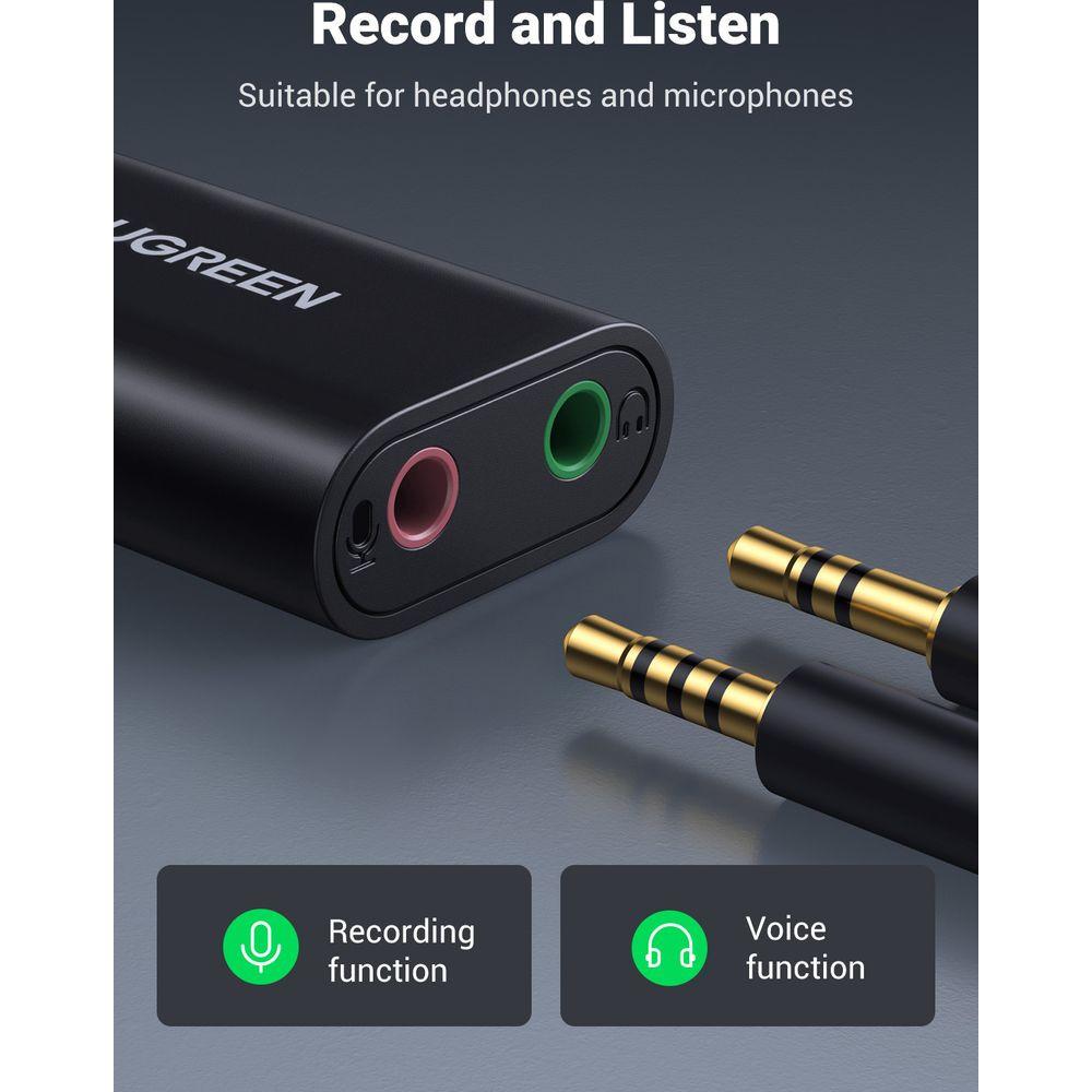 UGREEN  Adattatore musicale per scheda audio esterna Ugreen, USB-A, mini jack da 3,5 mm, 15 cm 