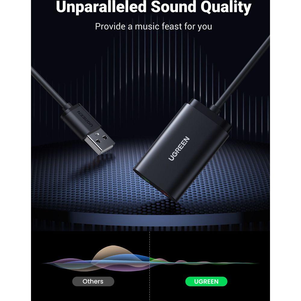 UGREEN  Adattatore musicale per scheda audio esterna Ugreen, USB-A, mini jack da 3,5 mm, 15 cm 