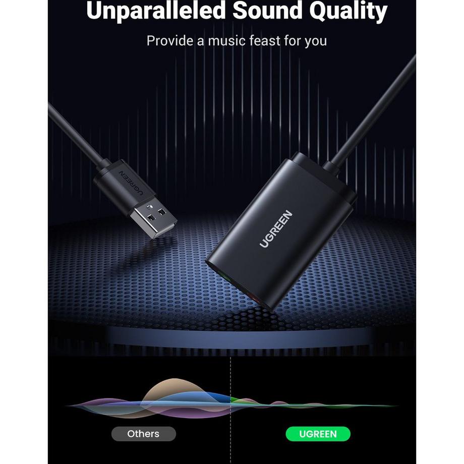 UGREEN  Adaptateur de musique pour carte son externe Ugreen, USB-A, mini-jack 3,5 mm, 15 cm 