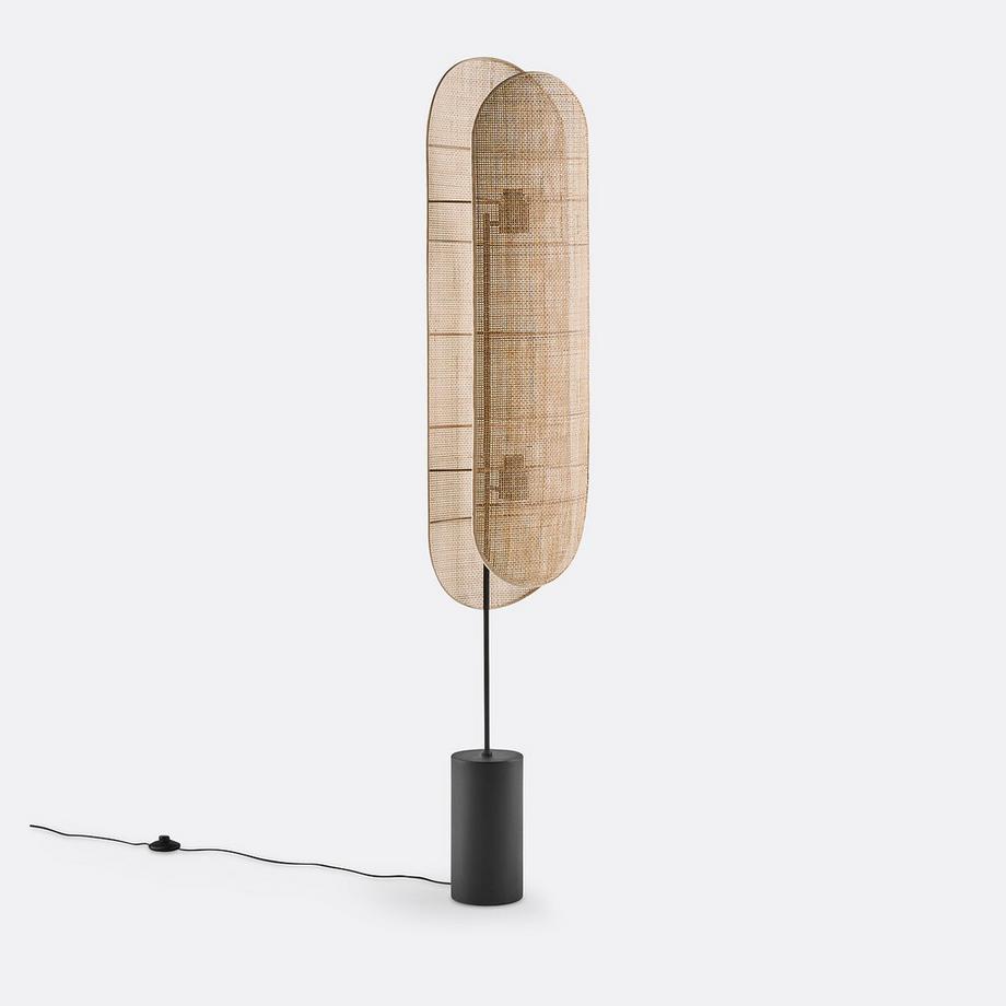 Lampadaire métal acier et cannage