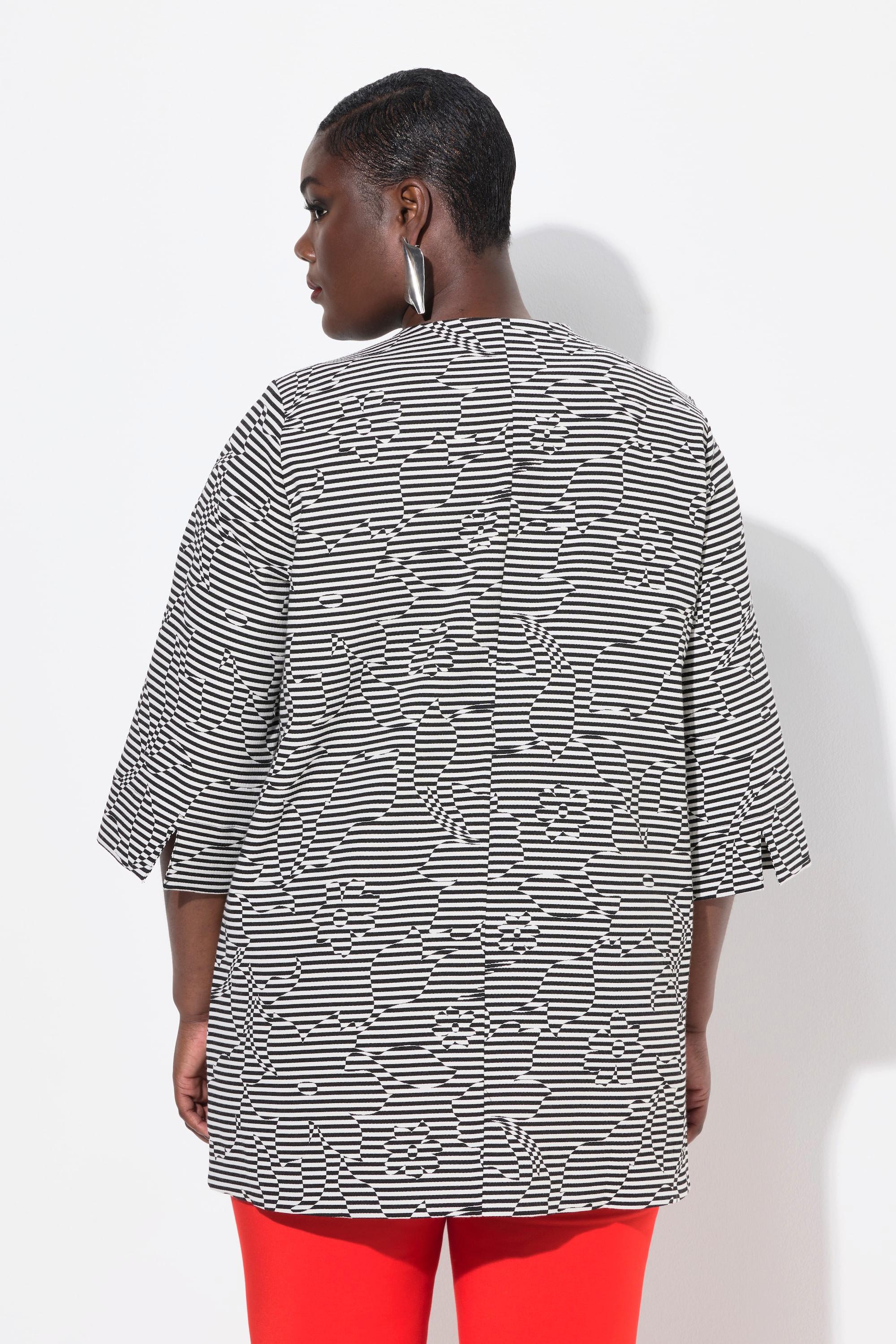 Ulla Popken Gestreifte V-Ausschnitt 3/4 Arm Jacke Hakenverschluss  