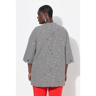 Ulla Popken Gestreifte V-Ausschnitt 3/4 Arm Jacke Hakenverschluss  