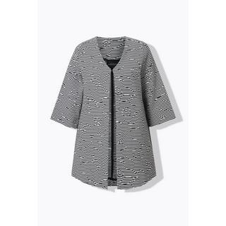 Ulla Popken Gestreifte V-Ausschnitt 3/4 Arm Jacke Hakenverschluss  