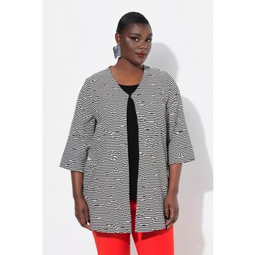 Jacke, Streifen, V-Ausschnitt, 3/4-Arm, Hakenverschluss