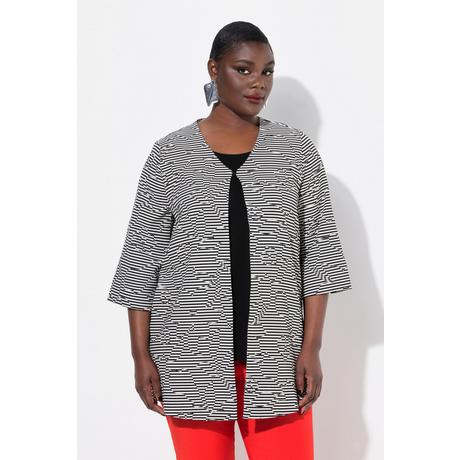 Ulla Popken Gestreifte V-Ausschnitt 3/4 Arm Jacke Hakenverschluss  