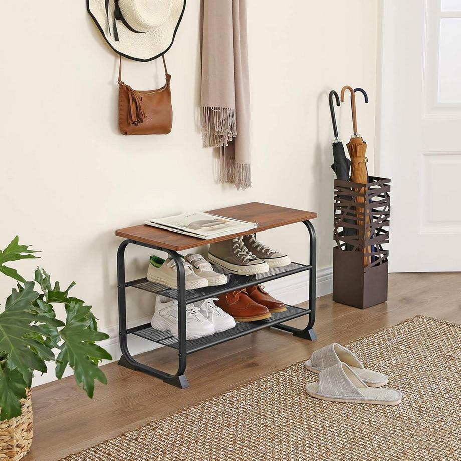 Songmics Banc à chaussures aspect bois vintage marron  