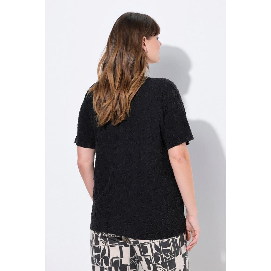 Ulla Popken T-shirt Structure 3D Col Rond Manches Courtes  