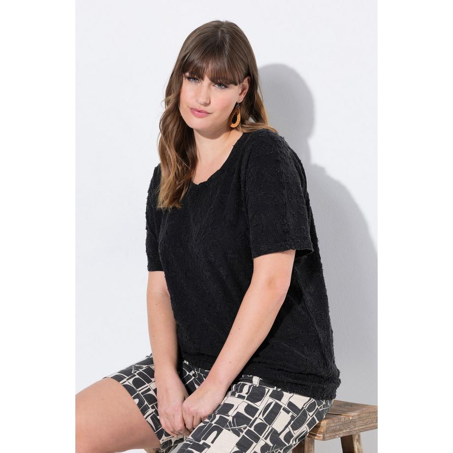 Ulla Popken T-shirt Structure 3D Col Rond Manches Courtes  