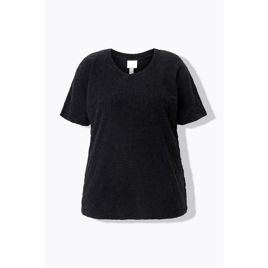 Ulla Popken T-shirt Structure 3D Col Rond Manches Courtes  