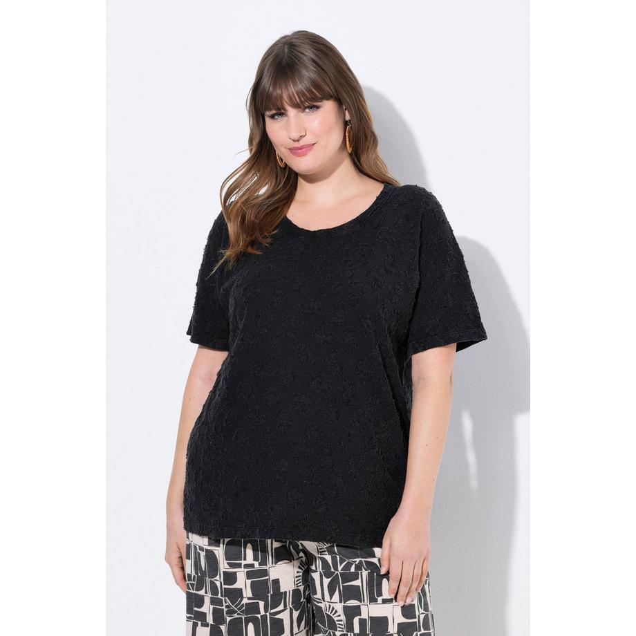 Ulla Popken T-shirt Structure 3D Col Rond Manches Courtes  