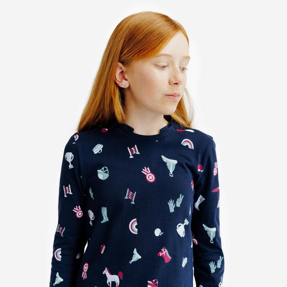 FOUGANZA  Reit-Poloshirt Magic Langarm Print Baumwolle 