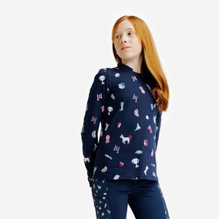 FOUGANZA  Reit-Poloshirt Magic Langarm Print Baumwolle 