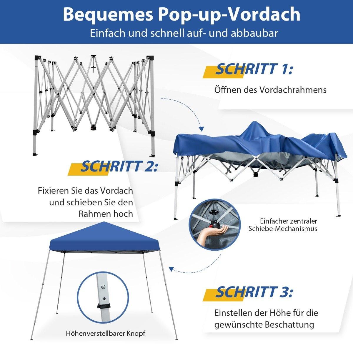 Northix Tonnelle pliante 3 m x 3 m grand auvent pliable bleu avec sac de transport avec réglage en hauteur sur 3 niveaux  