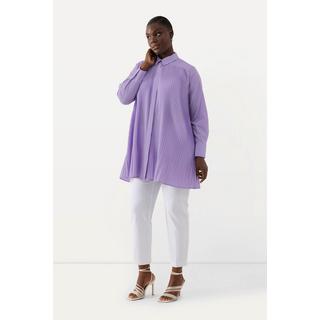 Ulla Popken  Bluse, Plissee, A-Linie, Hemdkragen, Langarm 