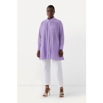 Blusa dal taglio svasato con plissé, collo da camicia e maniche lunghe