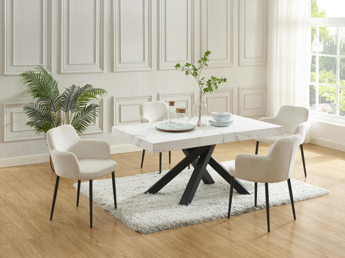 Vente-unique Table à manger extensible 6 à 10 couverts en MDF et métal - Effet marbre blanc et noir - CATONAV  