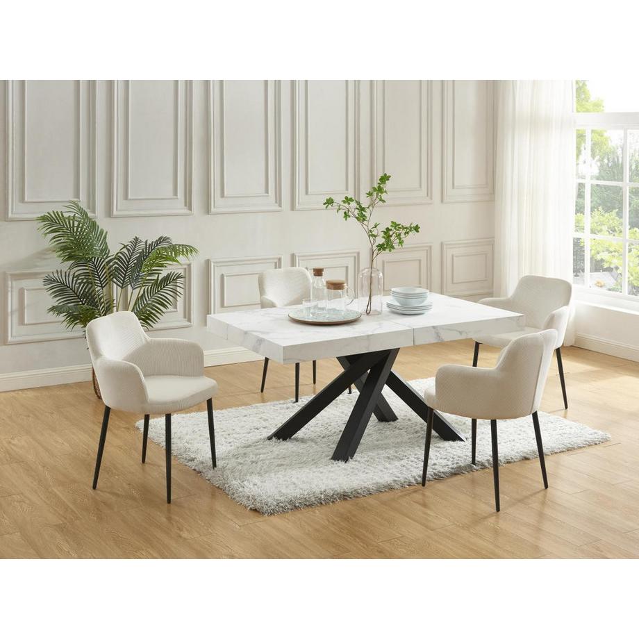 Vente-unique Table à manger extensible 6 à 10 personnes en MDF et métal - Effet marbre blanc et noir - CATONAV  